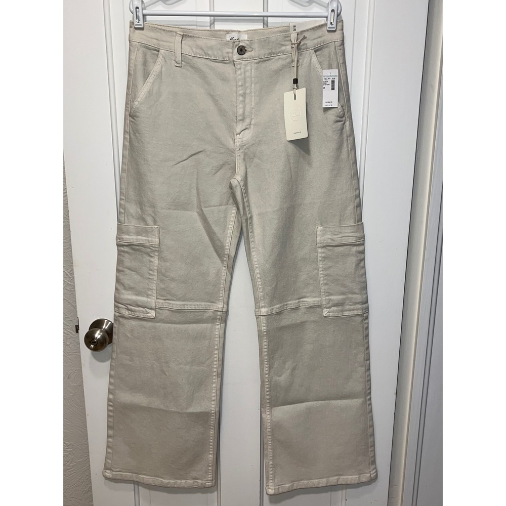 KanCan Low Rise X-Cargo Wide Leg Pants Cream Denim Size 9/28 KC9360CR NWT
